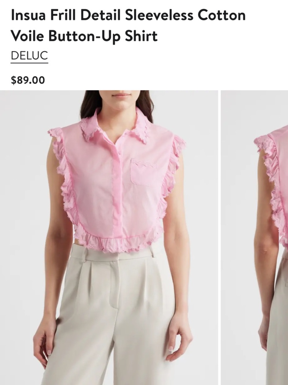 Deluc Bubble Gum Pink Sleeveless Lace-Trim Blouse
